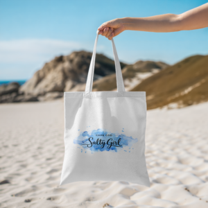 Cape Cod 'Salty Girl' Cotton Tote — Beachy Watercolor Canvas Shopper